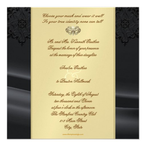 Gold Masquerade Black Jeweled Wedding Invitation