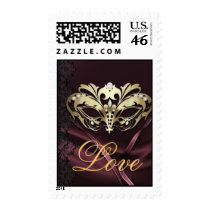 Gold Masquerade Burgandy Valentines Love Postage