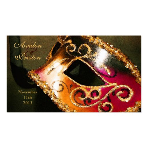 Gold Masquerade Elegant Favor Tag Business Cards (back side)
