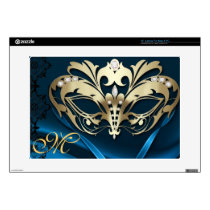 Gold Masquerade Mask Blue 15" Laptop Skin