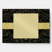 Gold Masquerade Mask Damask Halloween Envelope