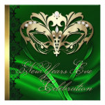 Gold Masquerade Mask Green New Years Invitation