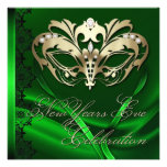 Gold Masquerade Mask Green New Years Invitation