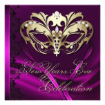 Gold Masquerade Mask Pink New Years Invitation