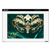Gold Masquerade Mask Teal 15" Laptop Skin