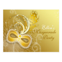 Gold Masquerade Party Invitation Postcard