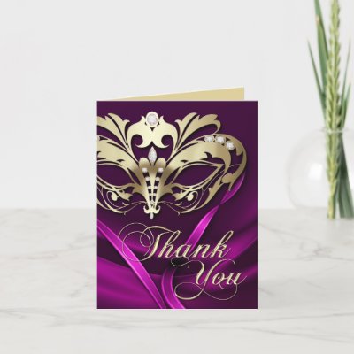 Gold Masquerade Pink Thank You Card