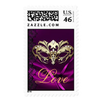 Gold Masquerade Pink Valentines Love Postage