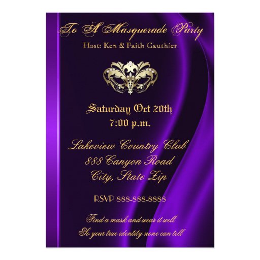 Gold Masquerade Purple Jeweled Party Invitation
