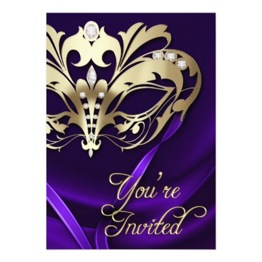 Gold Masquerade Purple Jeweled Party Invitation