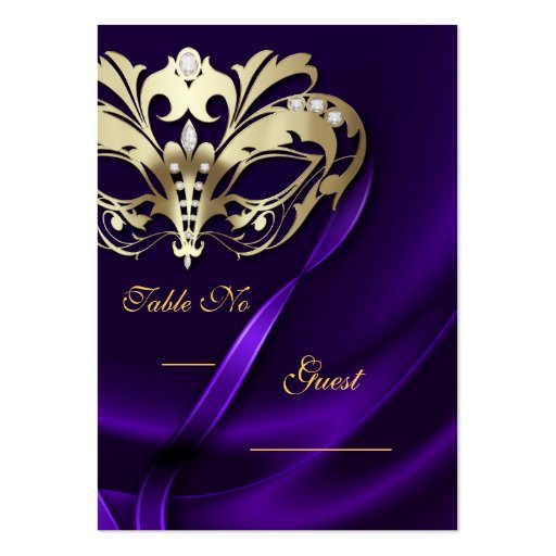 Gold Masquerade Purple Jeweled Table PlaceCard Business Card Template (front side)
