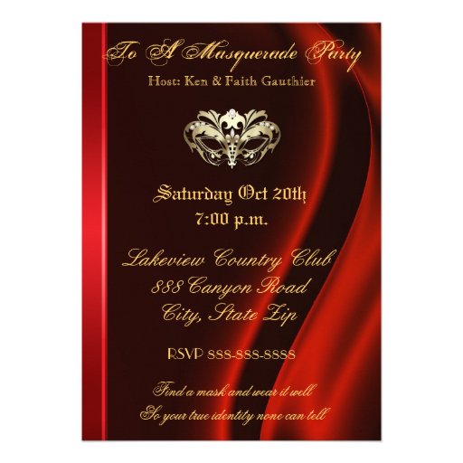 Gold Masquerade Red Jeweled Party Invitation