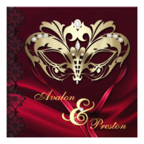 Gold Masquerade Red Jeweled Wedding invitations