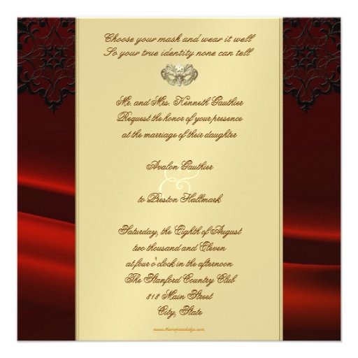 Gold Masquerade Red Jeweled Wedding Personalized Announcements