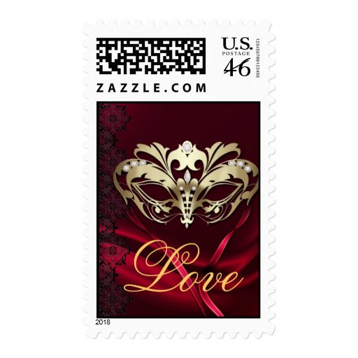 Gold Masquerade Red Valentines Love Postage