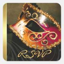 Gold Masquerade Swirl RSVP Sticker