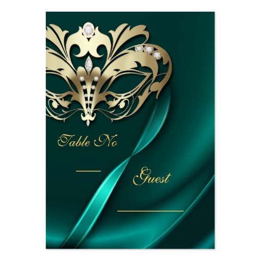 Gold Masquerade Teal Jeweled Table PlaceCard Business Card Templates (front side)