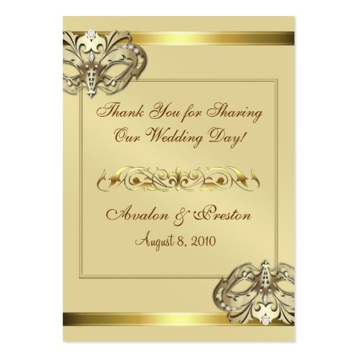 Gold Masquerade Teal Jeweled Table PlaceCard Business Card Templates (back side)