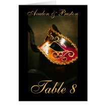 Gold Masqurade Mask Table Number Card