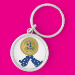 Gold Medal With Blue Ribbon Grad Key Chains