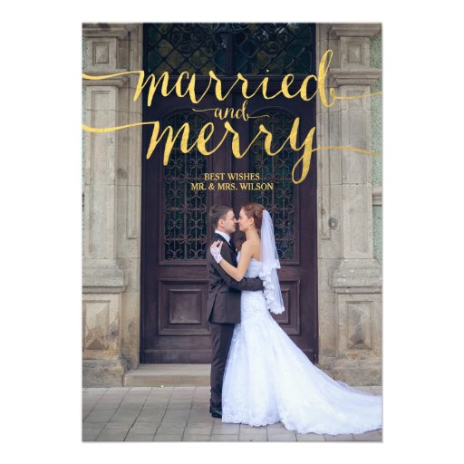 GOLD MERRY & MARRIED | HOLIDAY PHOTO CARD (front side)