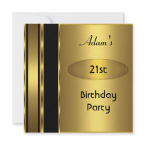 Gold Metal Black Mens 21st Birthday Party Man Invitation