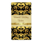 Gold Metal Damask Black Holiday Wine Label