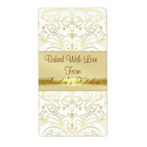 Gold Metal Damask Filigree Holiday Baking Label