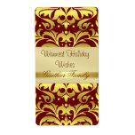 Gold Metal Damask Red Holiday Wine Label