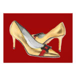 Gold Metallic Pumps with Red Crocodile Personalized Invitations