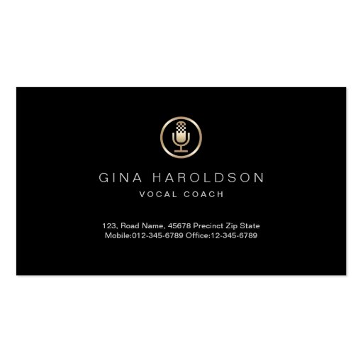 Gold Microphone Icon Vocal Coach Business Card (front side)