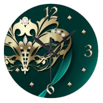 Gold Midnight Masquerade Teal Clock