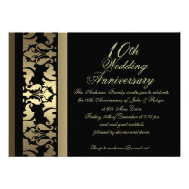 Gold Mod Damask Wedding Anniversary Invitation invitations