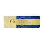 Gold  Monogram Blue Business Address Label