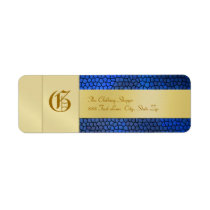 Gold  Monogram Blue Business Address Label