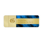 Gold  Monogram Blue Business Address Label