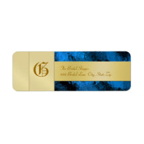 Gold  Monogram Blue Business Address Label