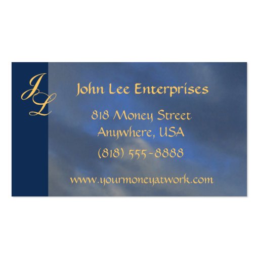 Gold Monogram Blue Sky  Elegant Business Card (front side)