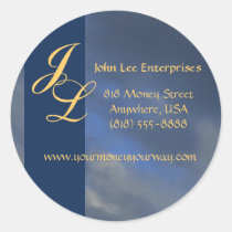 Gold Monogram Blue Sky Elegant Business Sticker