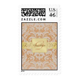 Gold Monogram Creme Damask RSVP Postage stamp