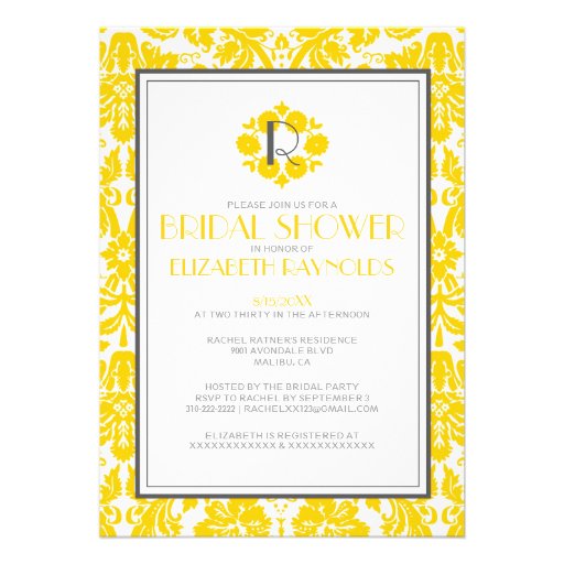 Gold Monogram Damask Bridal Shower Invitations