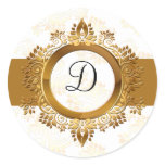 gold monogram envelope seal round sticker