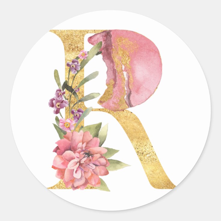 Gold Monogram Letter R With Flower Classic Round Sticker Zazzle