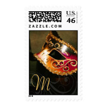 Gold Monogram Masquerade Party Postage