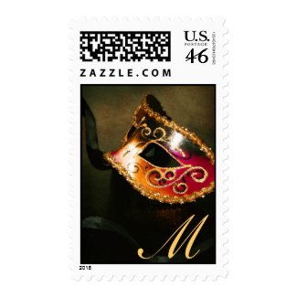 Gold Monogram Masqurade Mask Postage Stamp stamp