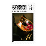 Gold Monogram Masqurade Mask Postage Stamp