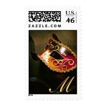 Gold Monogram Masqurade Mask Postage Stamp