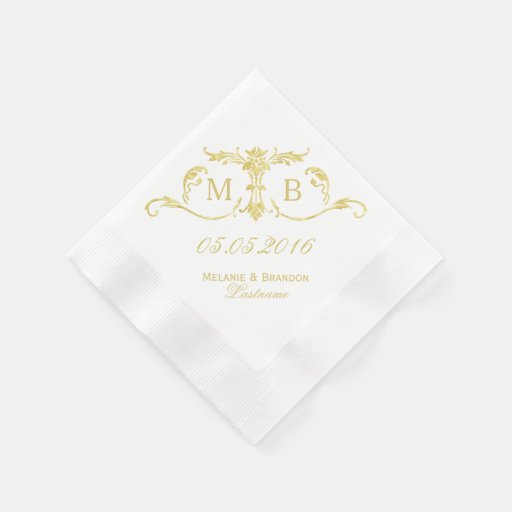 Gold monogram personalized paper napkins Zazzle