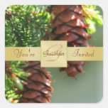 Gold Monogram Pinecone Holiday Square Sticker