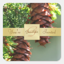 Gold Monogram Pinecone Holiday Square Sticker